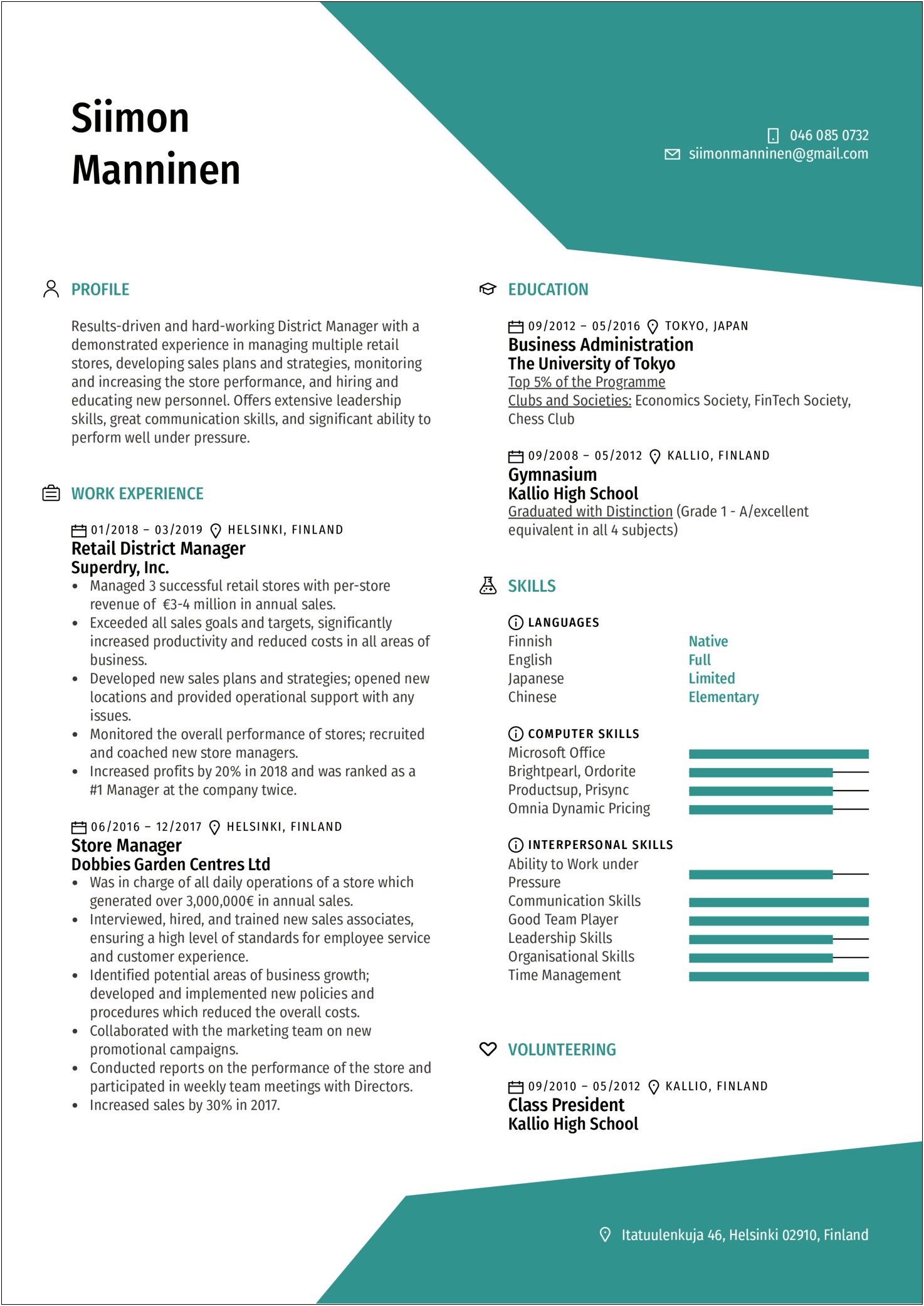 District Sales Manager Resume Examples