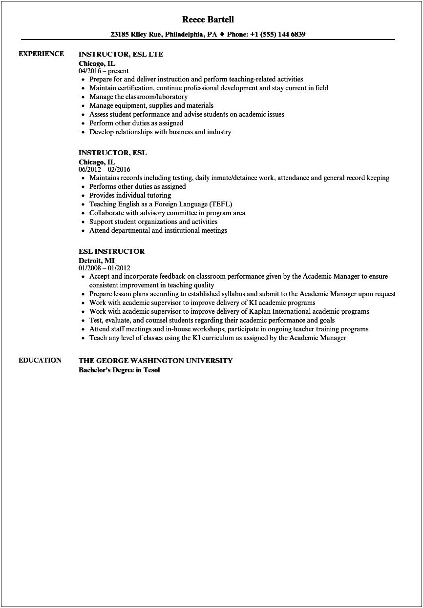 Do You Include Esl Experience In Resume