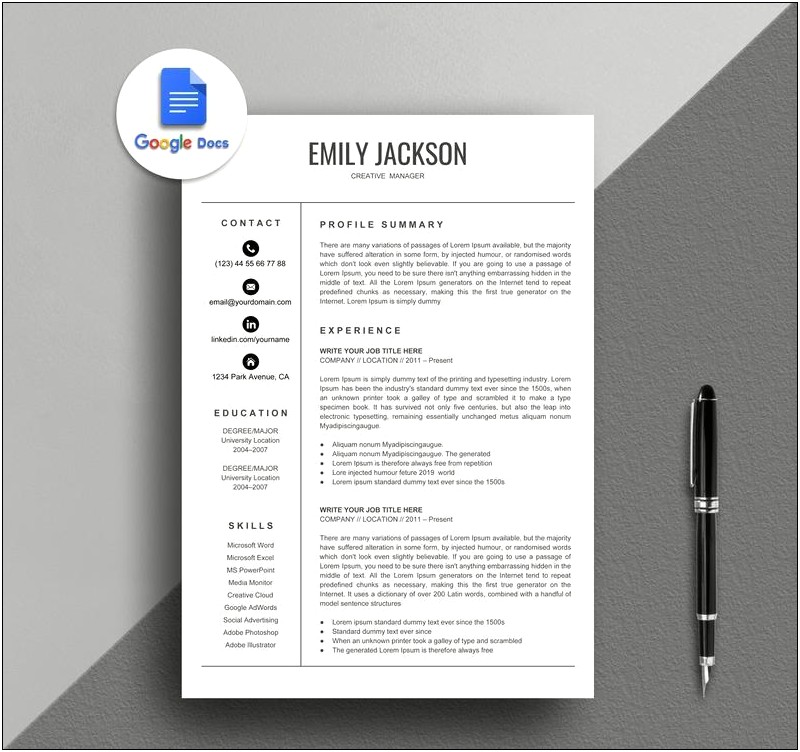 Docs Resume Template Free Download
