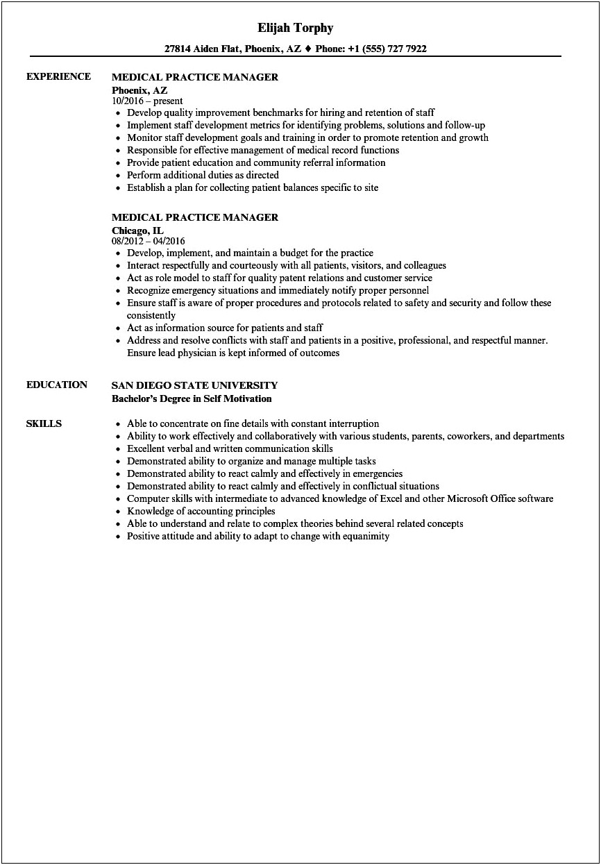 Doctor Office Manager Job Description Resume