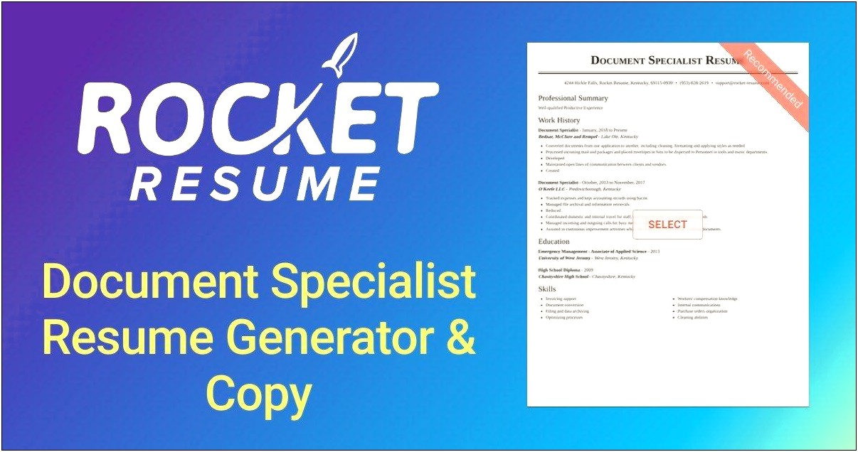 Document Specialist Job Description Resume