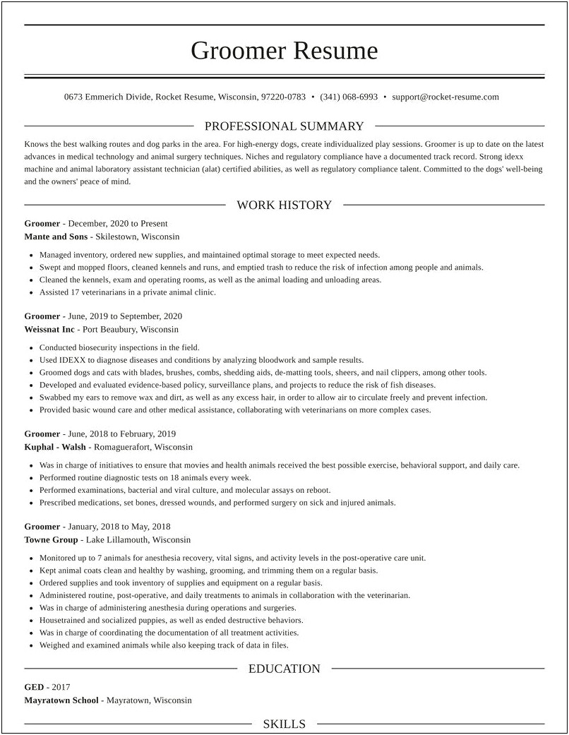 Dog Groomer Assistant Job Description Resume