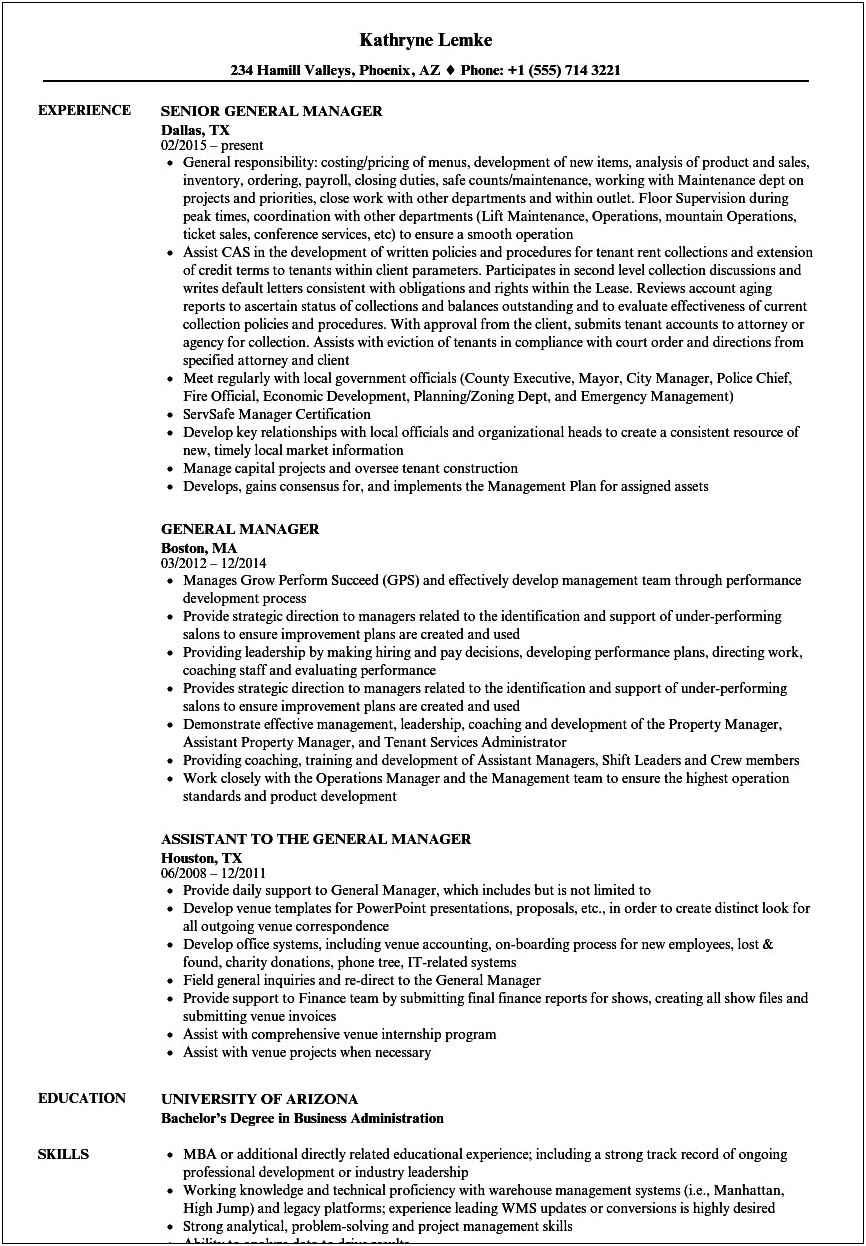 Dollar General Assistant Store Manager Resume