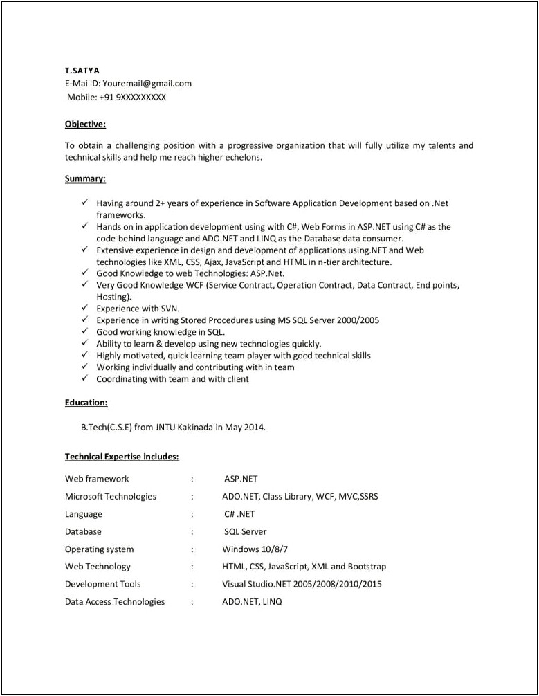 Dotnet Experienced Resume With Skills