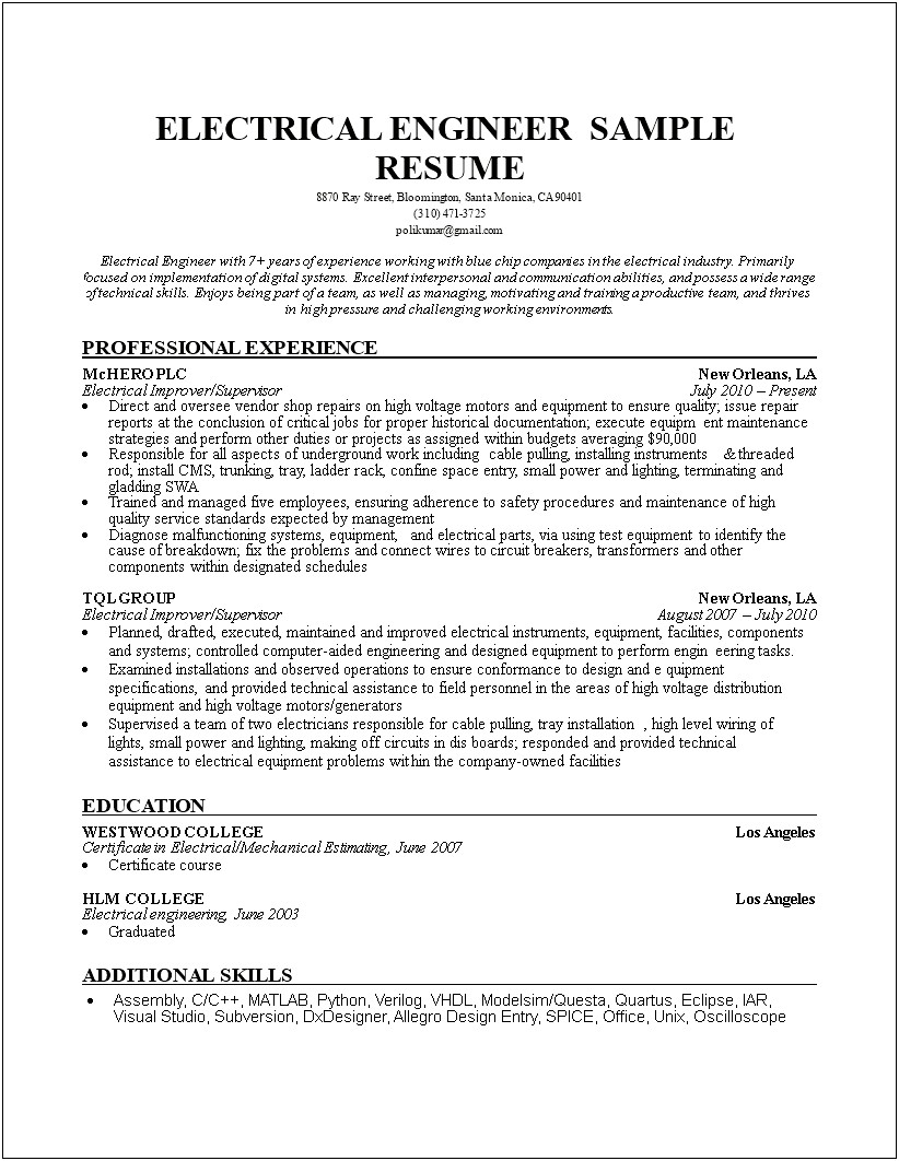 Download Best Resume Format For Mechanical Engineers