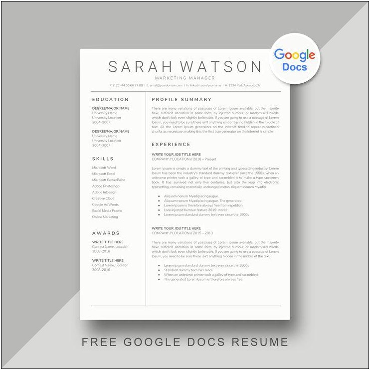 Download Free Resume Templates Google Docs