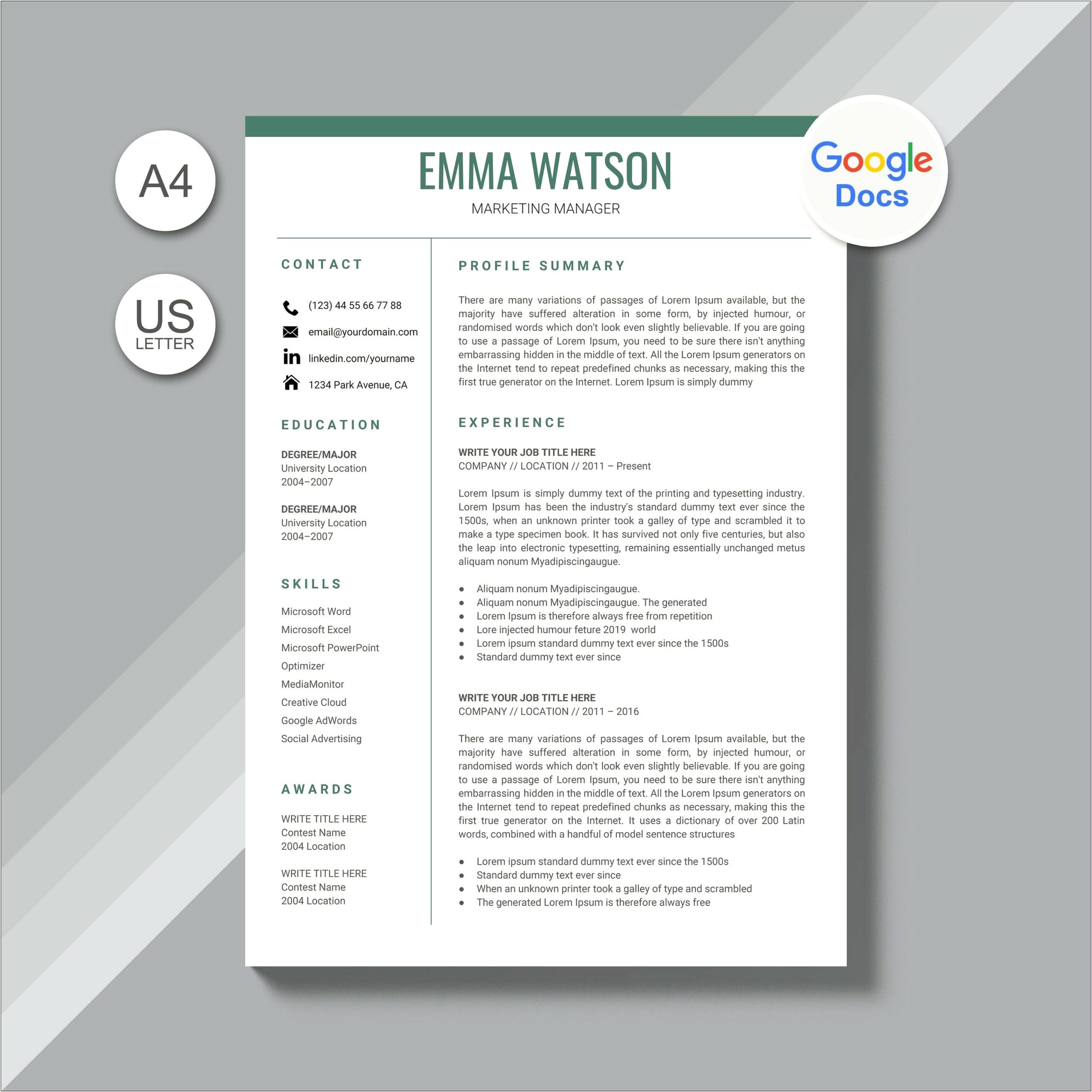 Download Resume Template For Google Docs