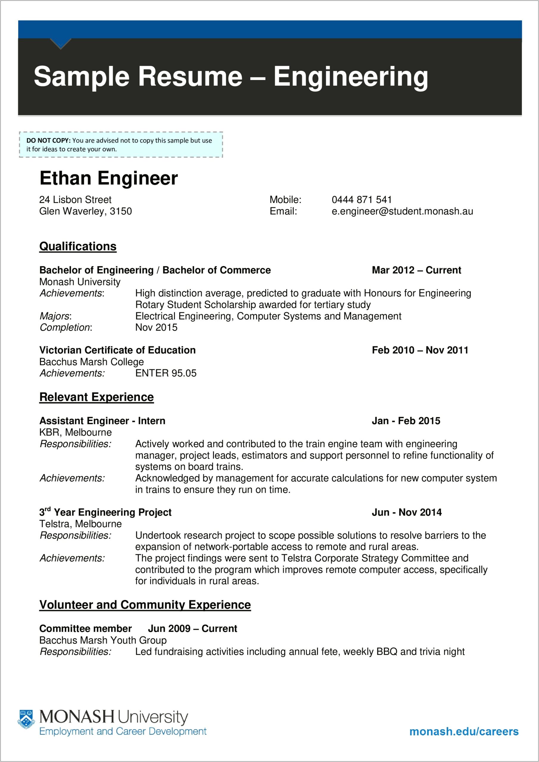 Download Sample Resume For Fresher Engineer