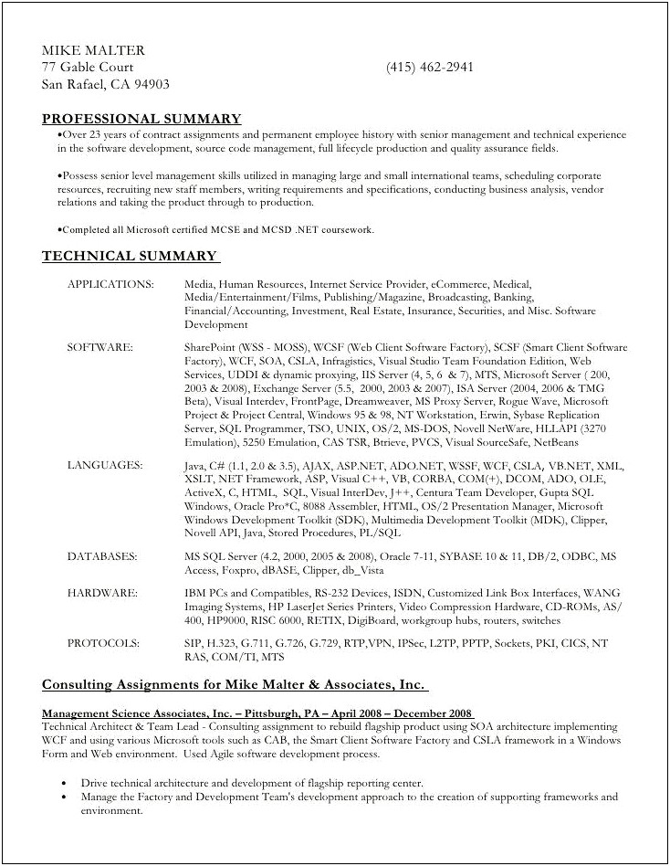 Download Sample Resume For Production Msword