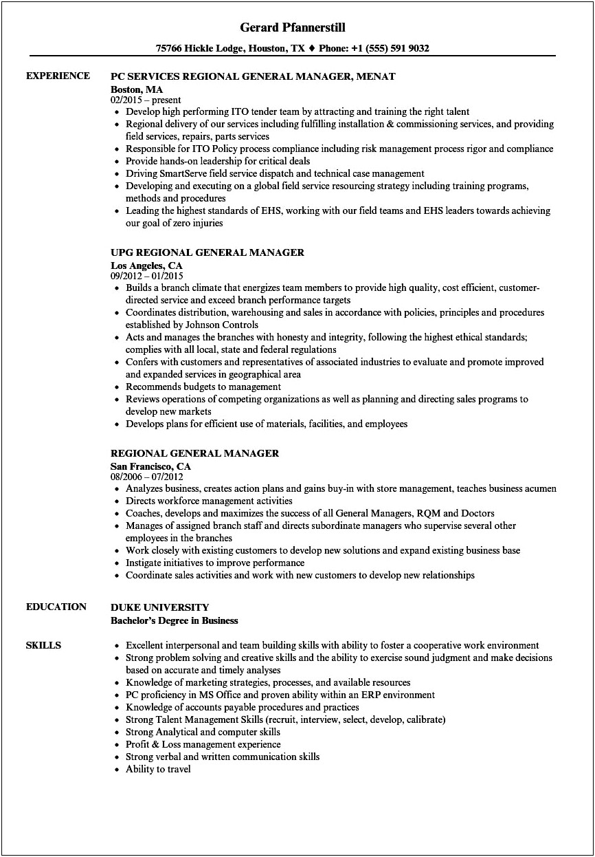 Drafted Employee Handbook For General Manager Resume Skills