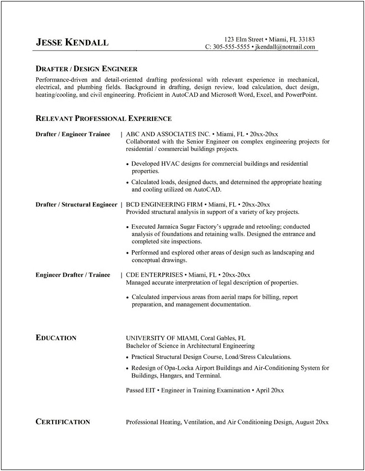 Drafter Resume Examples For Supervisor No Experience