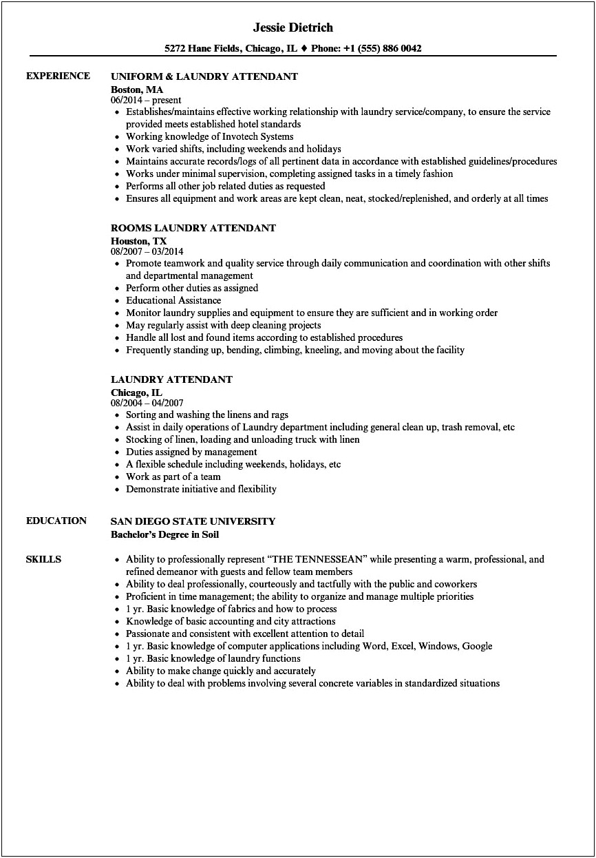 Dry Cleaner Job Description Resume
