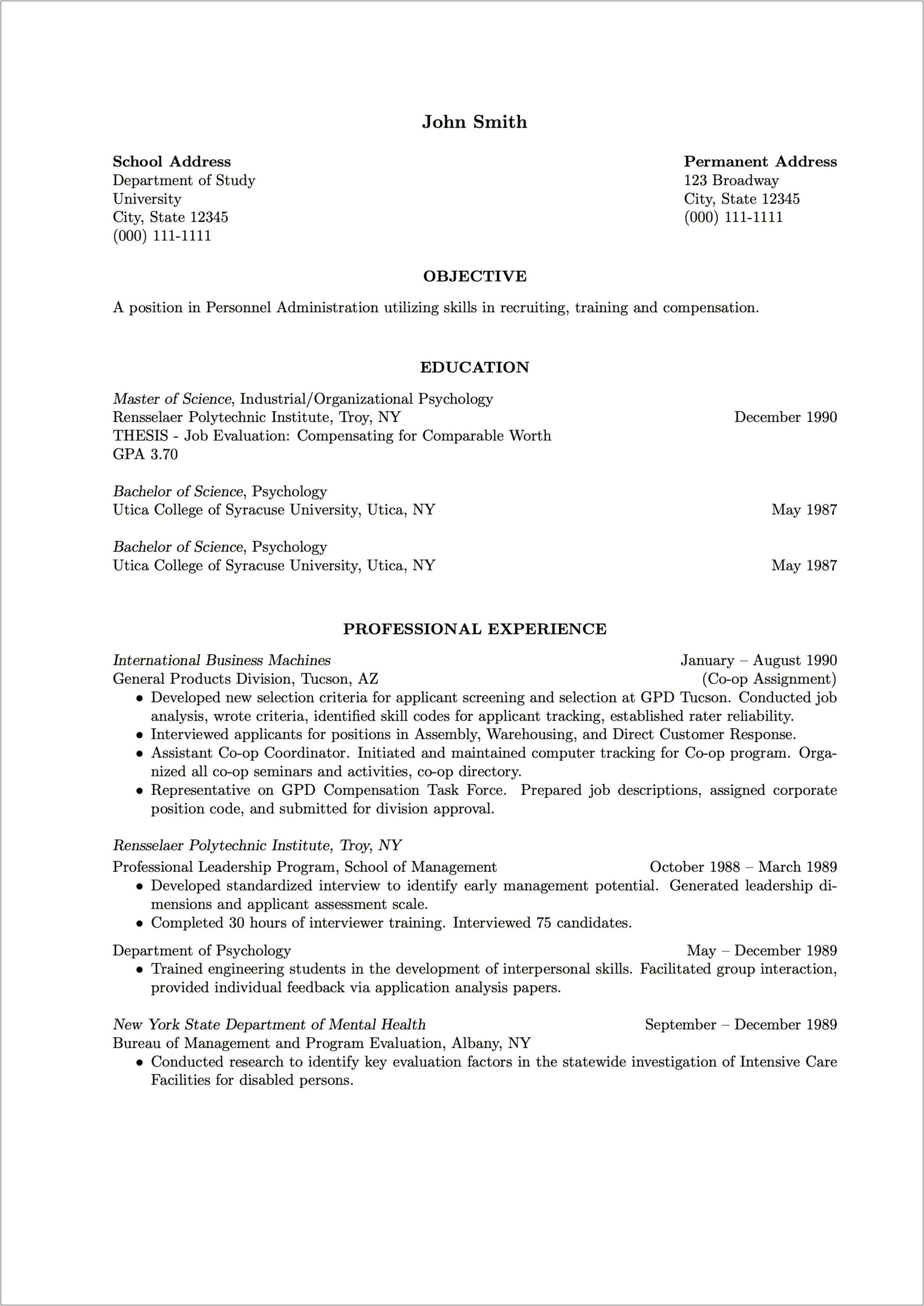 Dual Degrees On Resume 2nd Job Since College