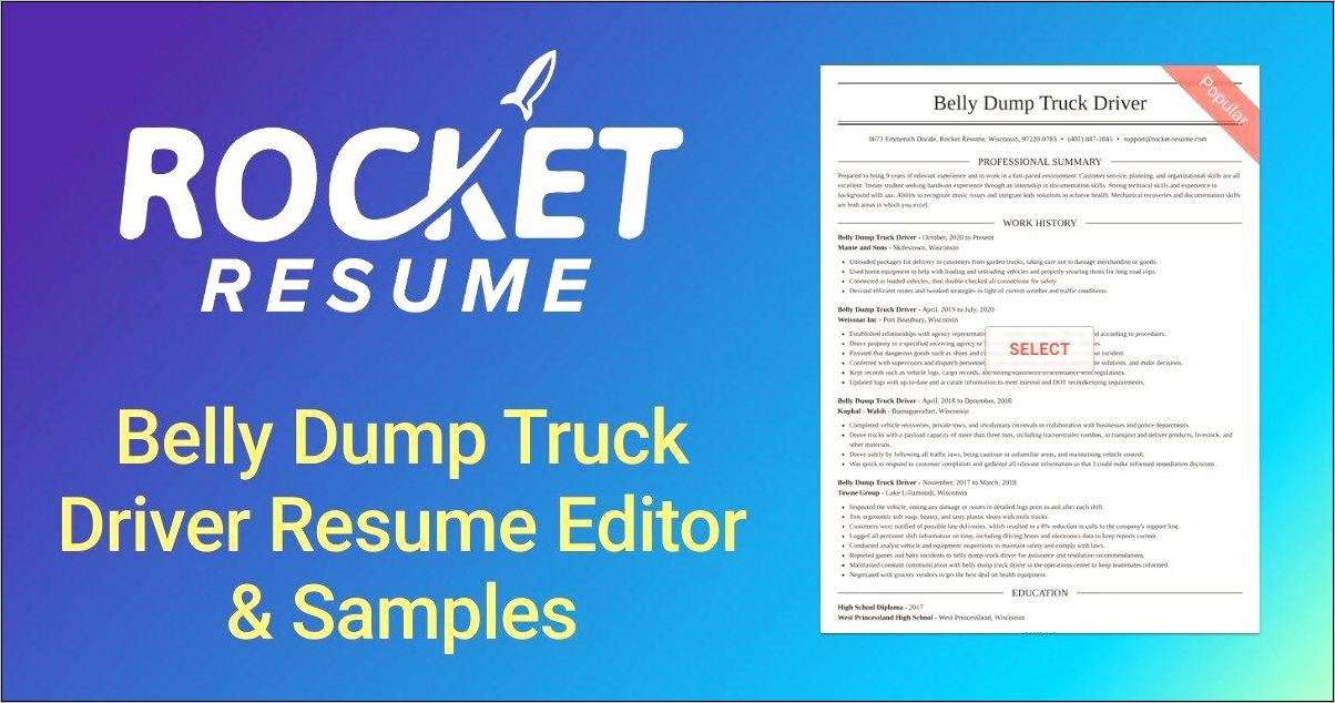 Dump Truck Driver Resume Sample