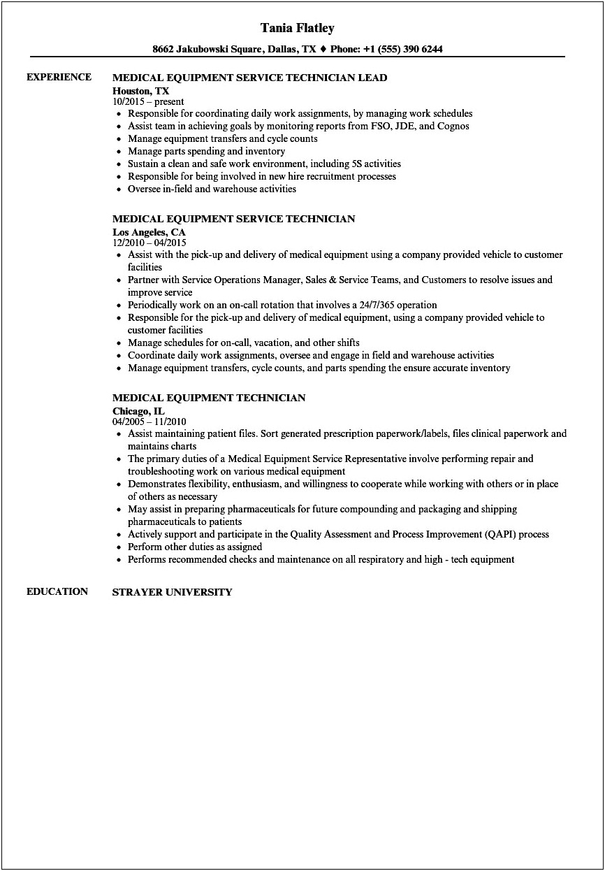 Durable Medical Equipment Manager Resume
