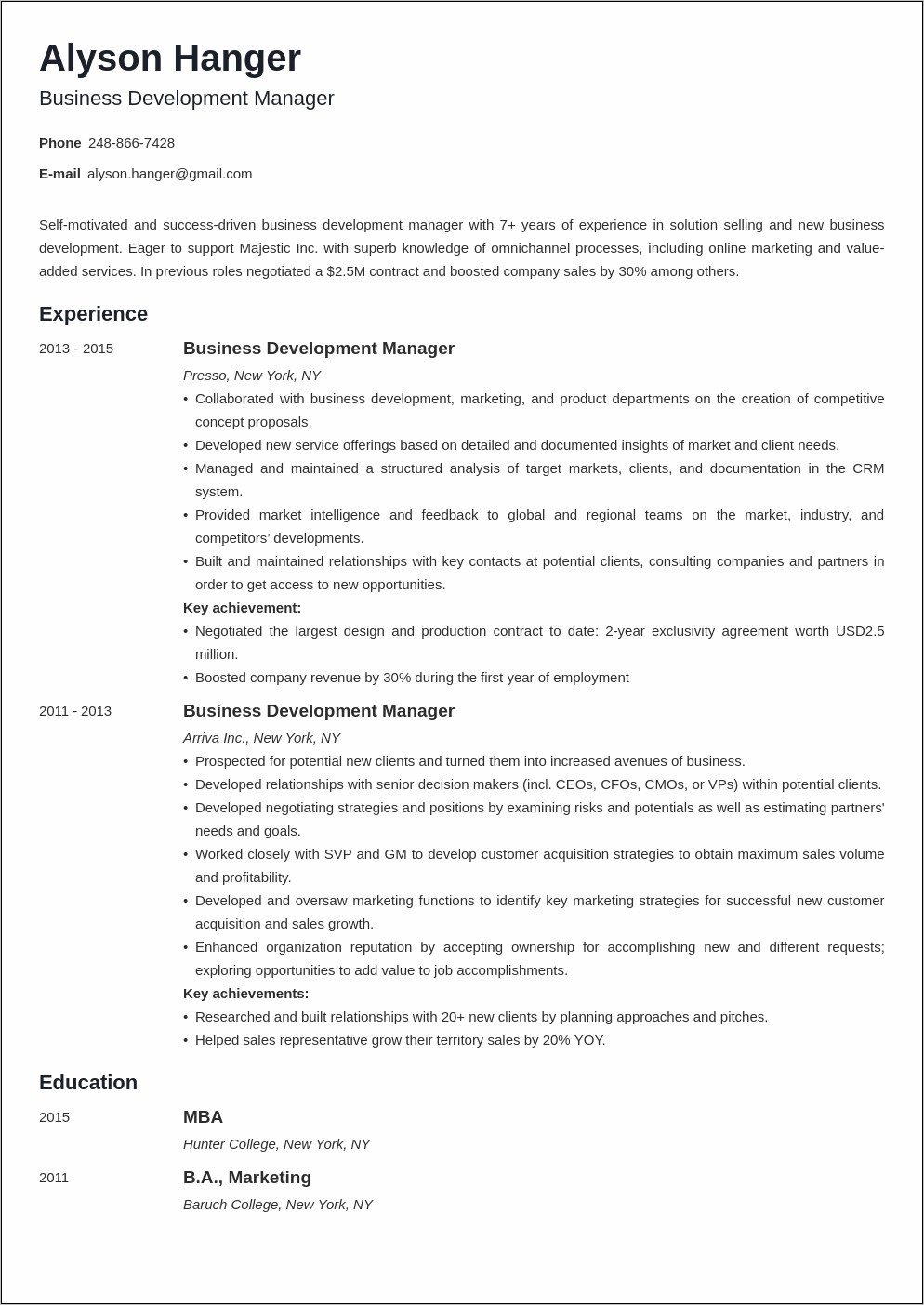 E Commerce Business Manager Resume