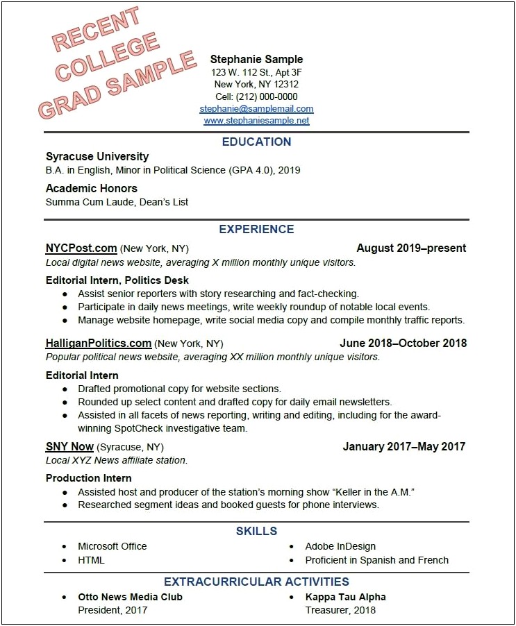 Early Career Section Resume Example
