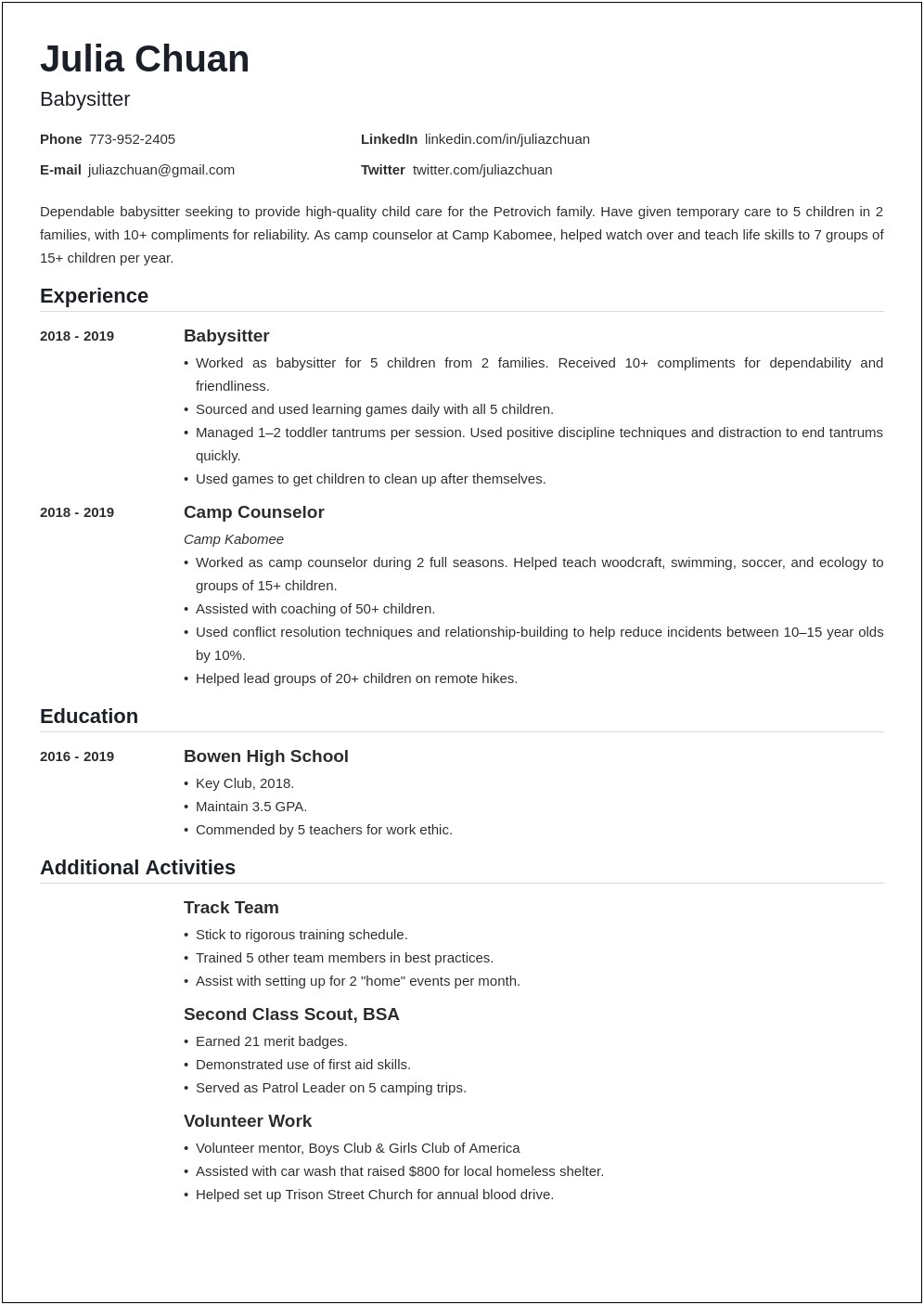 Early Child Care Resume Examples