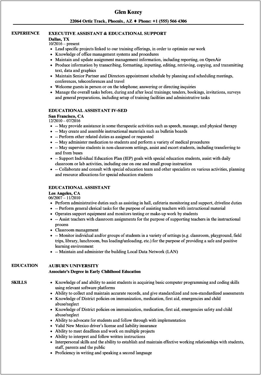 Early Childhood Development Assistant Resume Sample