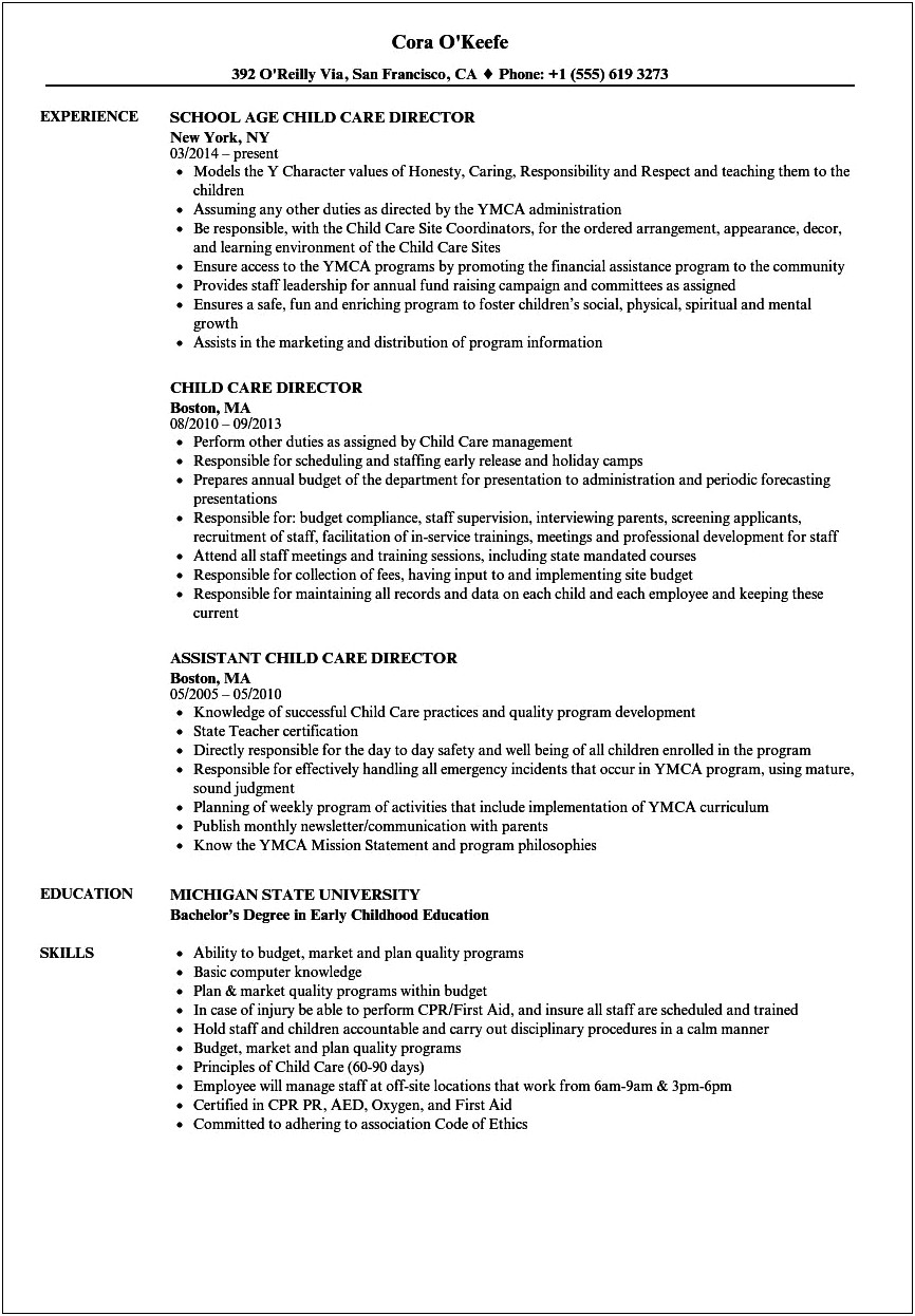 Early Childhood Director Resume Objective