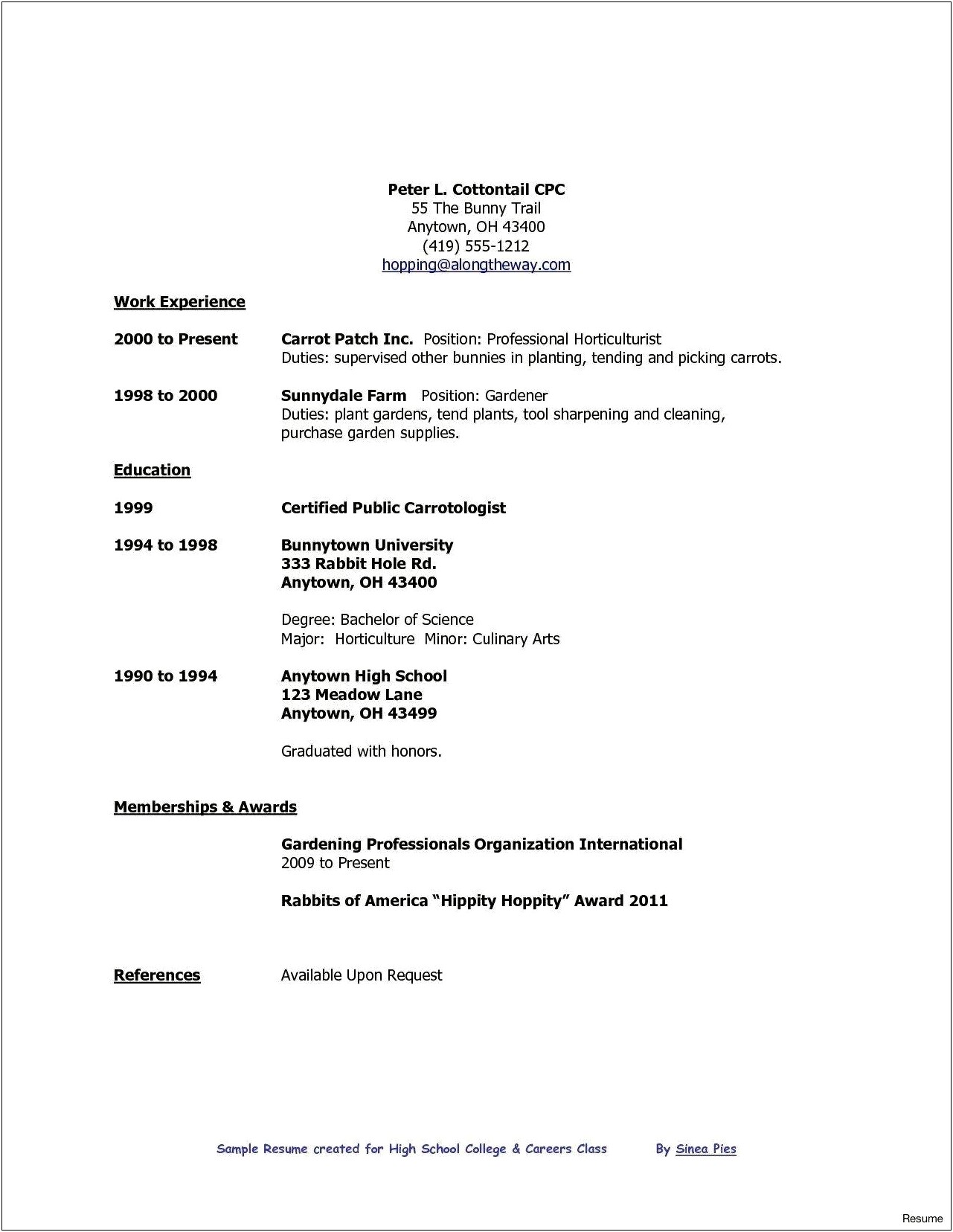 Easy Resume Template For High School Students