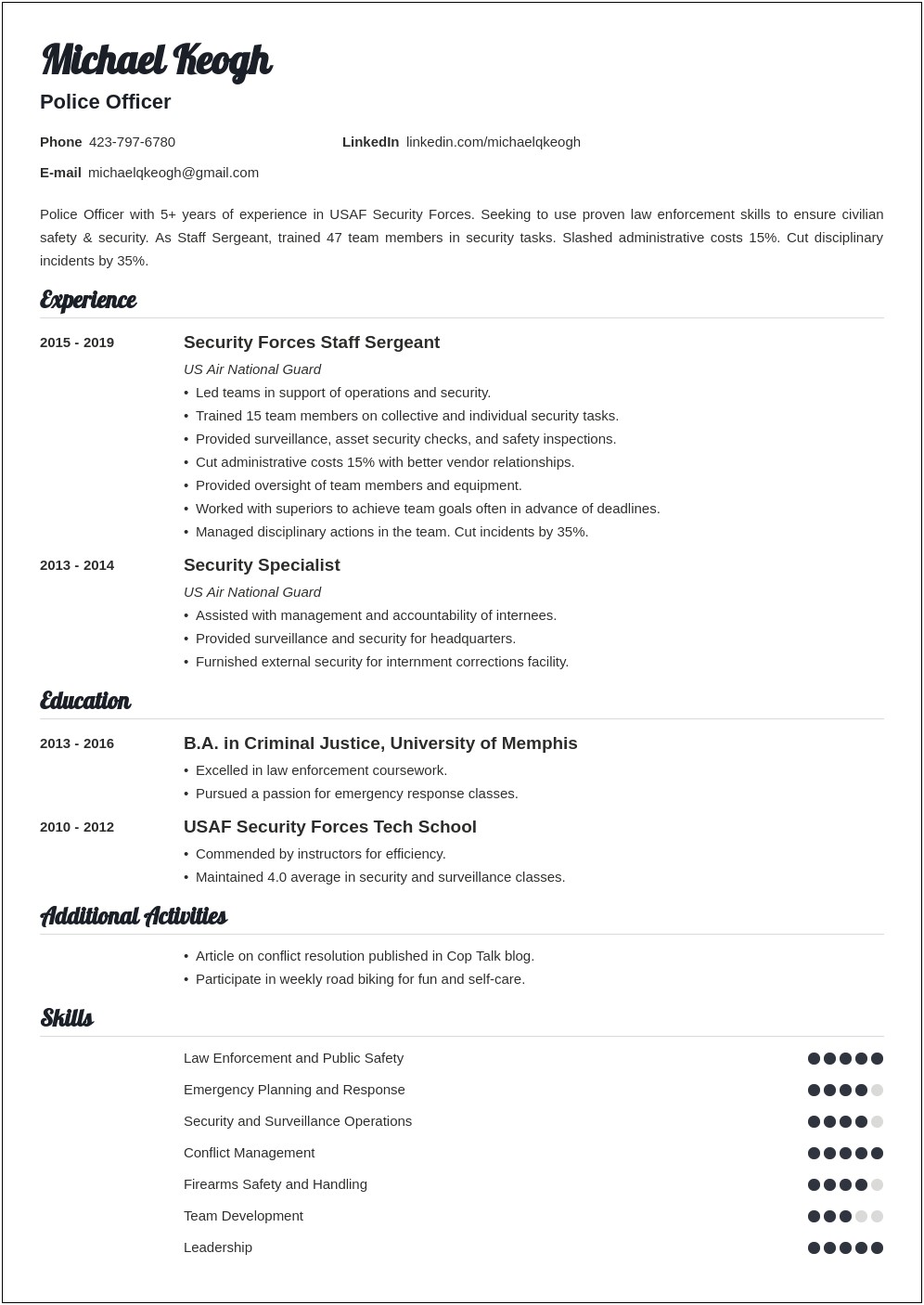 Ecample Of A Resume For Emergency Management