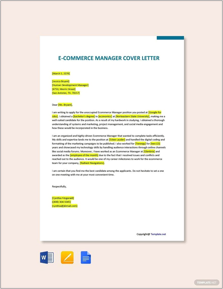 Ecommerce Marketing Manager Job Description For Resume
