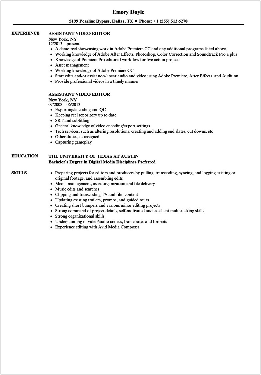 Editor Job Description For Resume