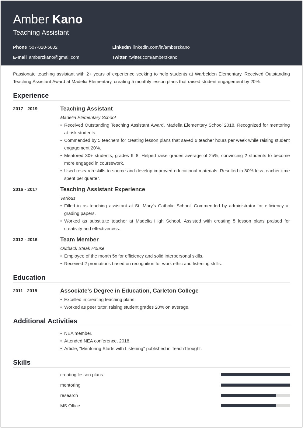 Education Assistant Resume Objective Examples