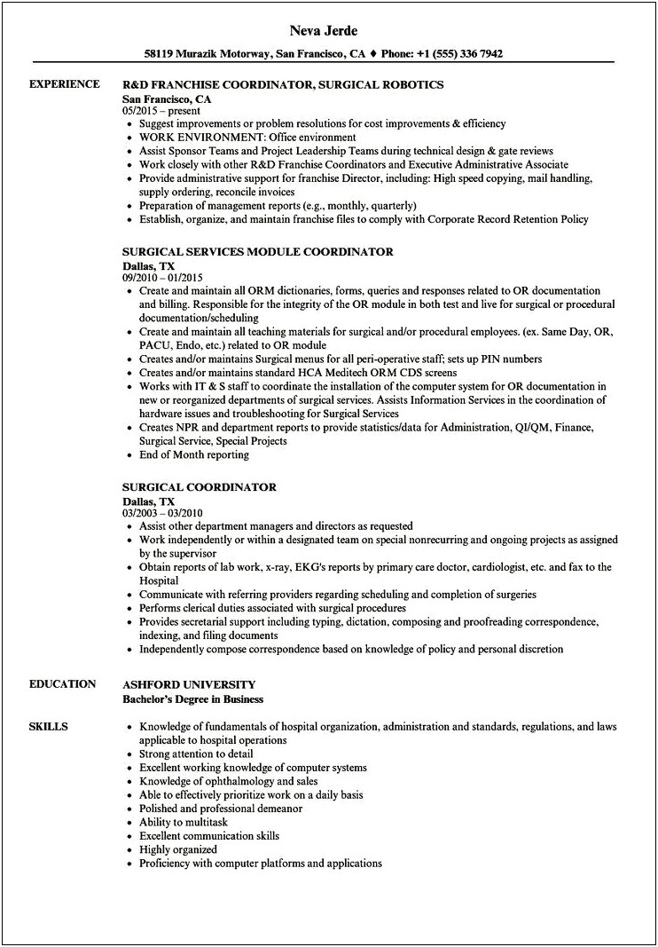 Educational Cordination Job Description Resume