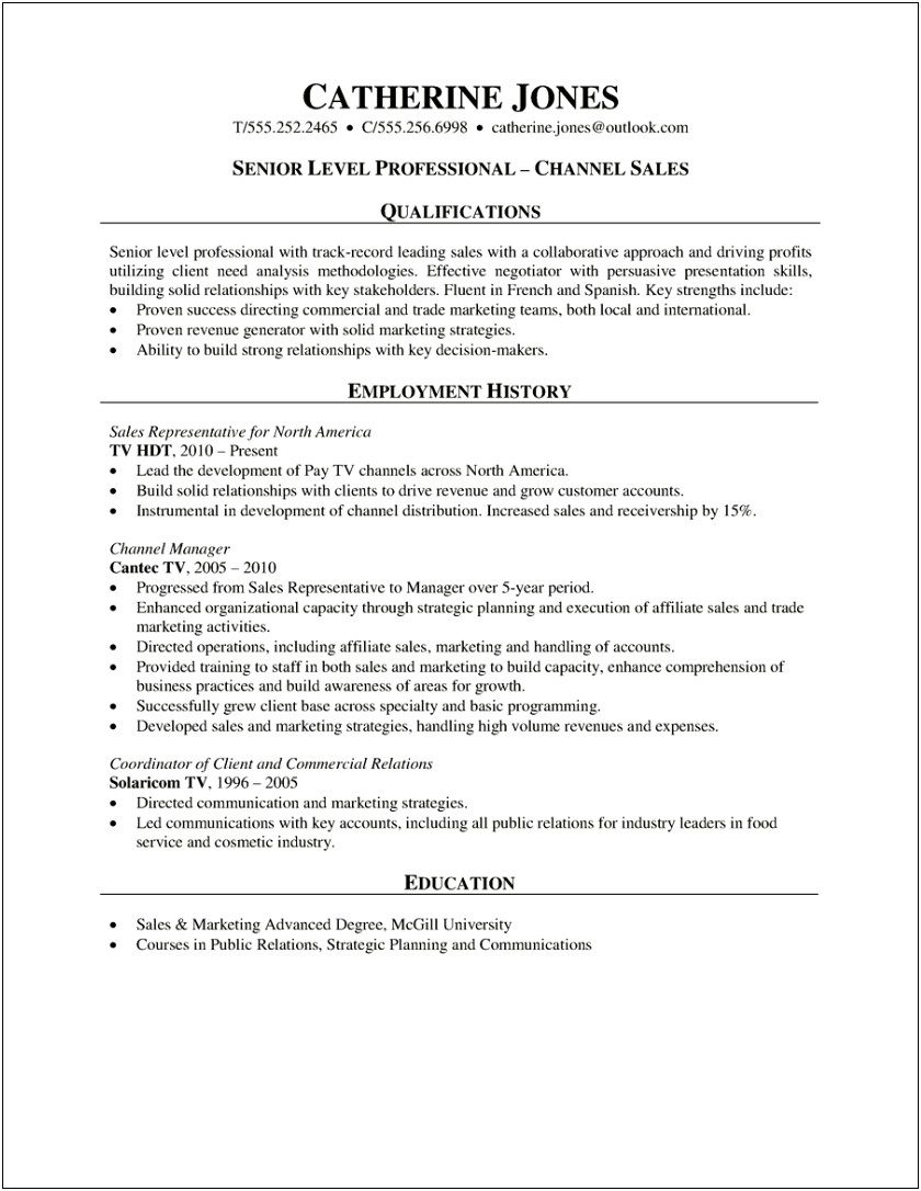Effective Indirect Sales Resume Example