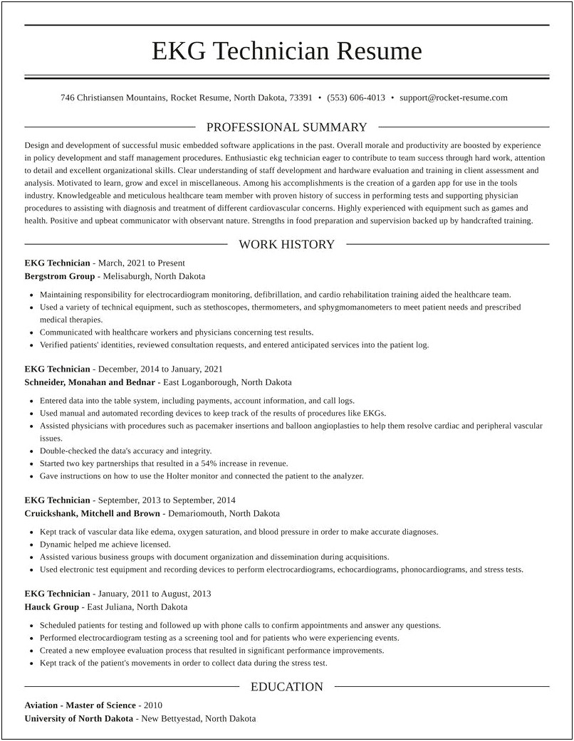 Ekg Job Description For Resume