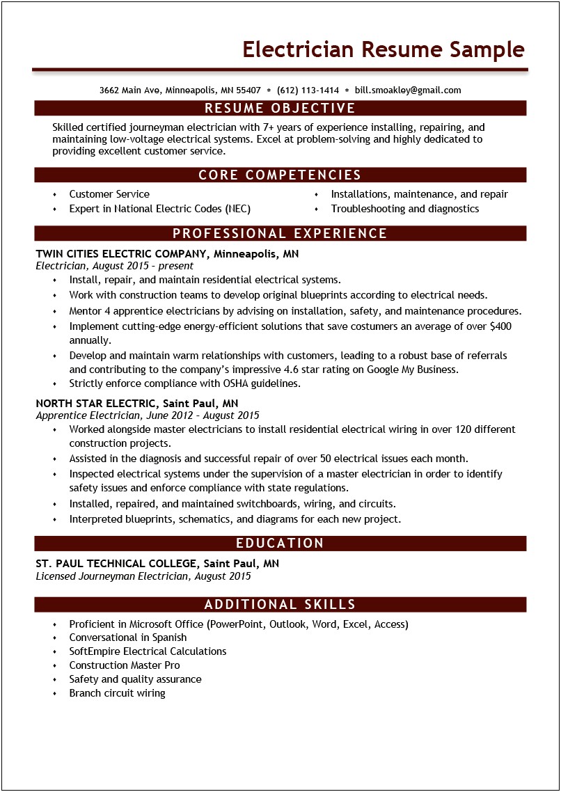Electrical Apprentice Job Description For Resume