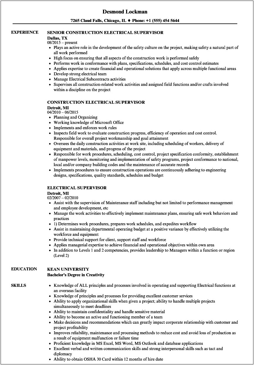 Electrical Contractor Office Manager Resume