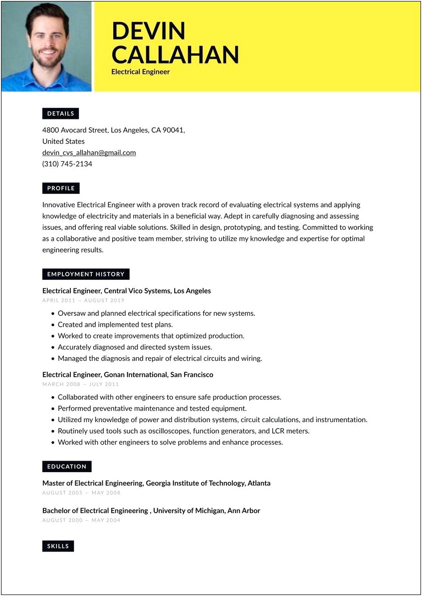 Electrical Engineer Resume With Internship Experience