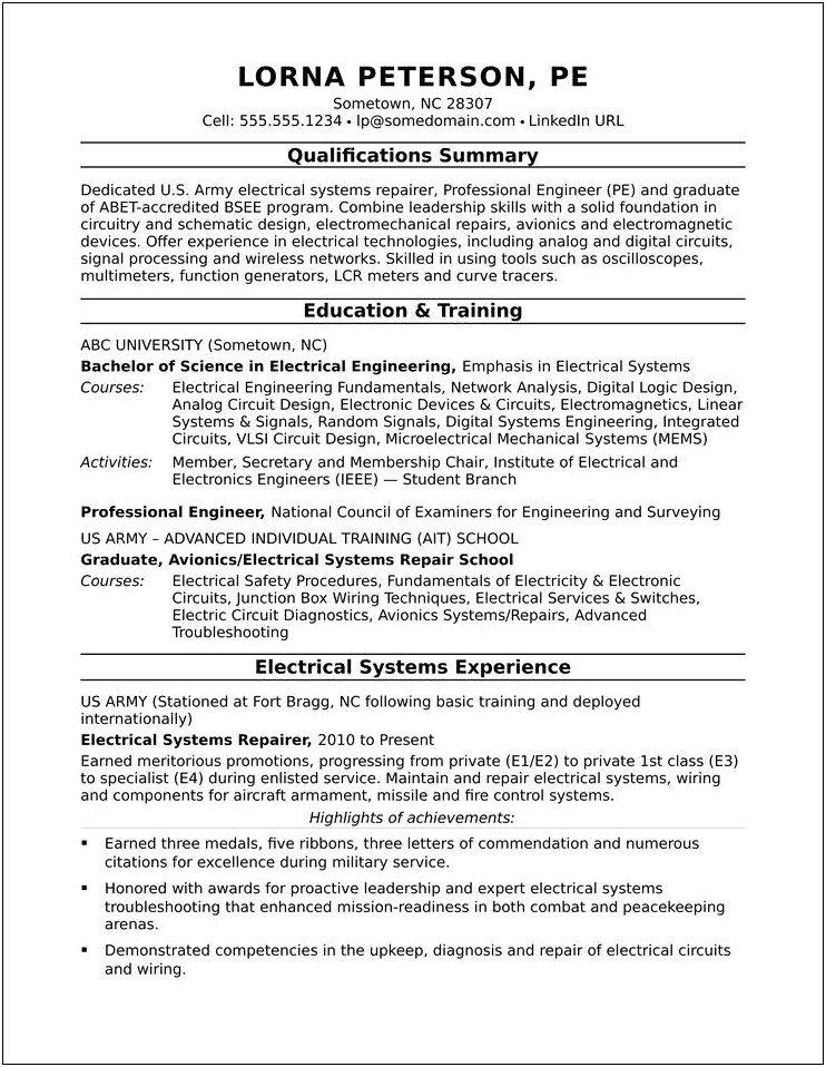 Electrical Engineer Resume With No Experience