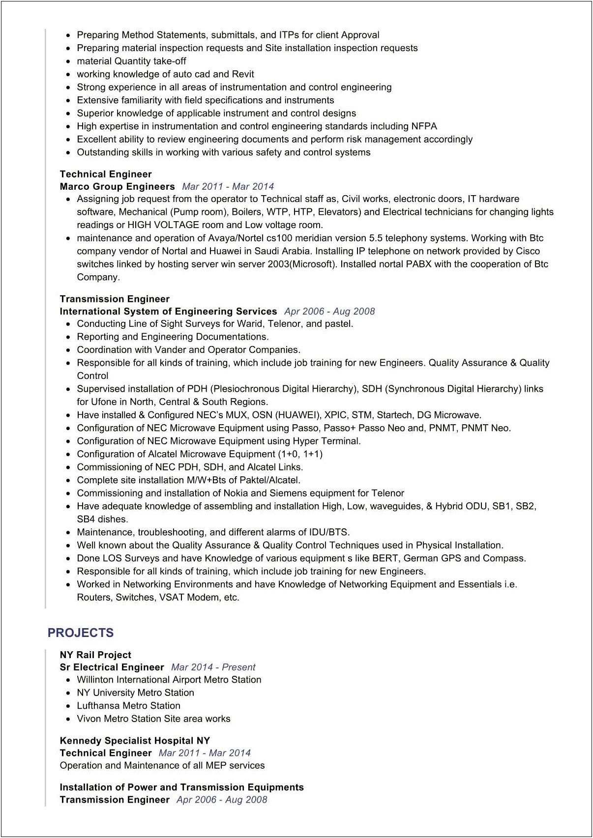 Electrical Engineering Skills For Resume Entry Level