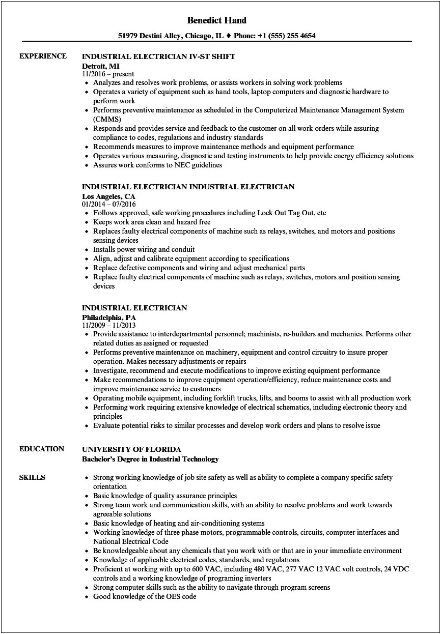 Electrician Apprentice Job Description Resume