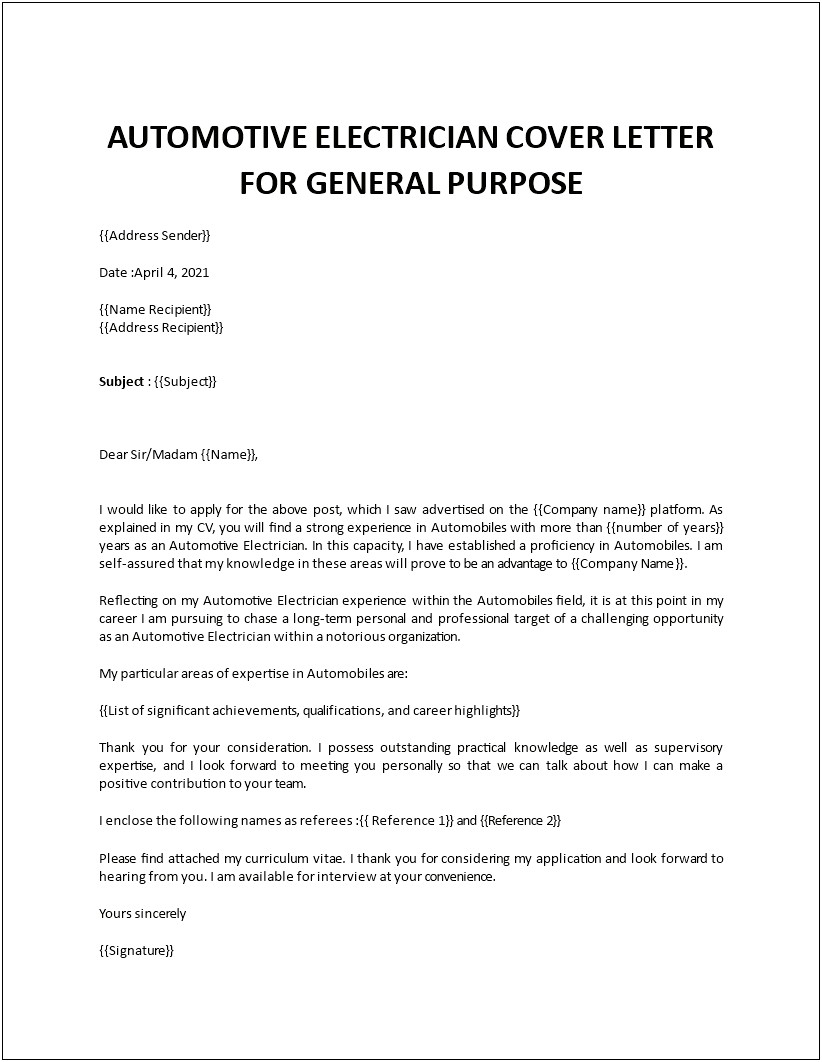 Electrician Resume Cover Letter Examples