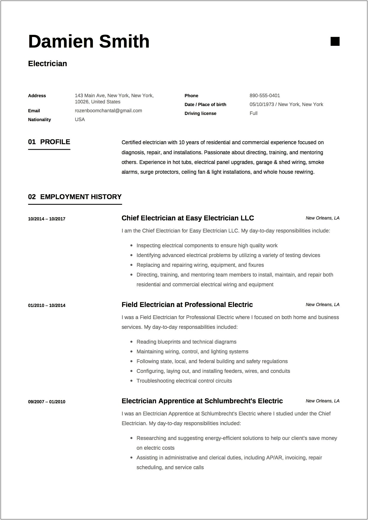 Electrician Resume Sample In Word Format India