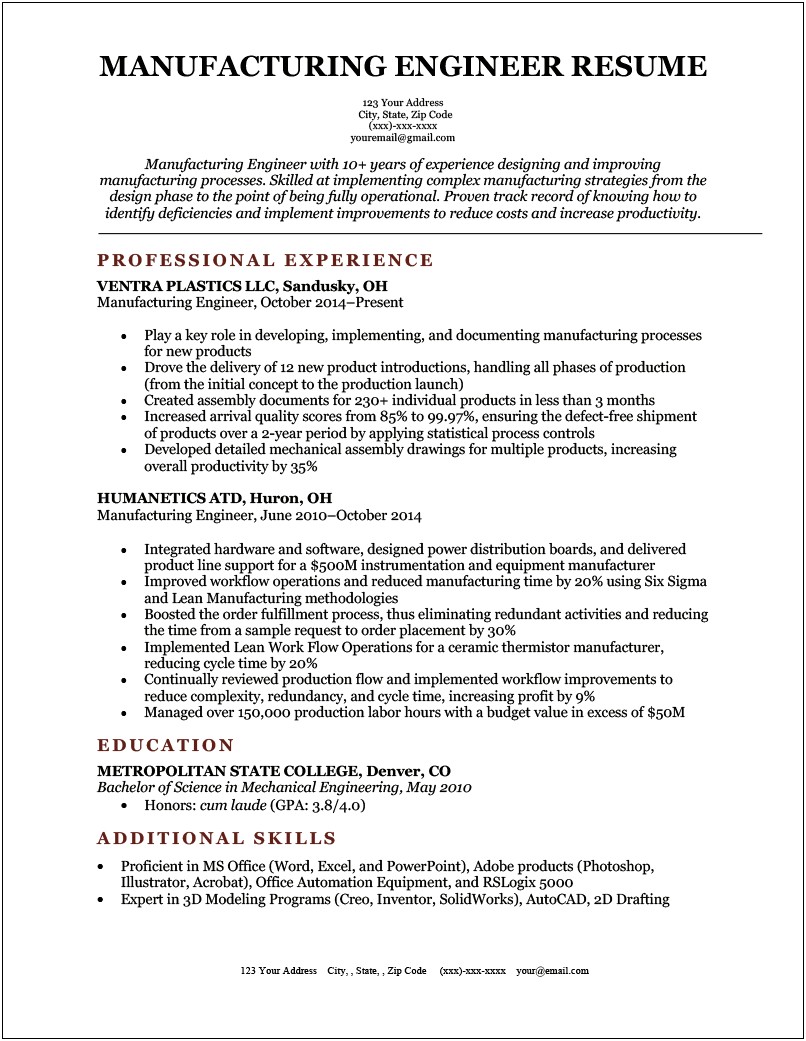 Electronic Assembly Job Description Resume