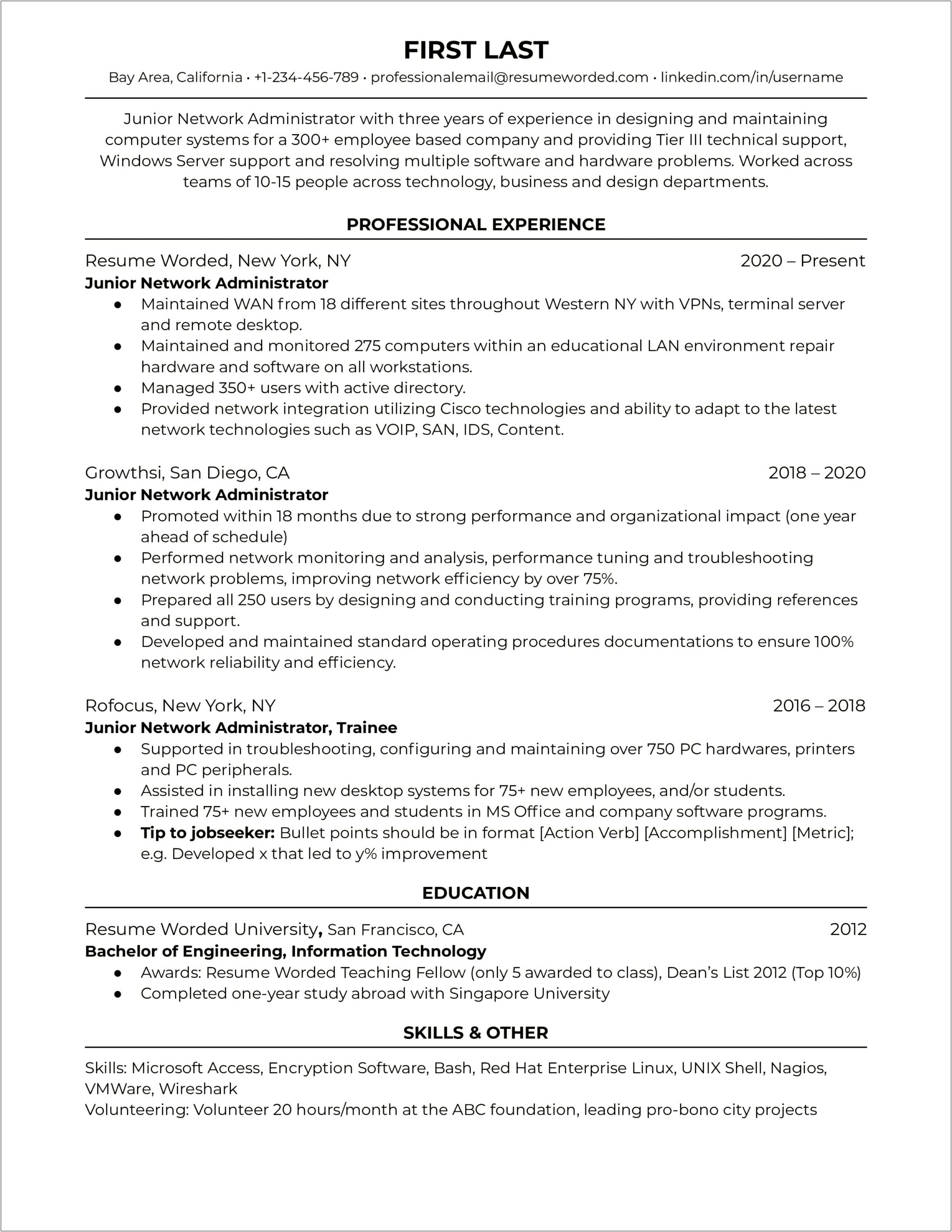 Electronic Or Computer Maintenance Field Sample Resume