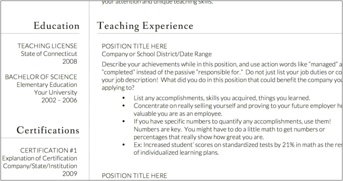Elementary Education Objective For Resume