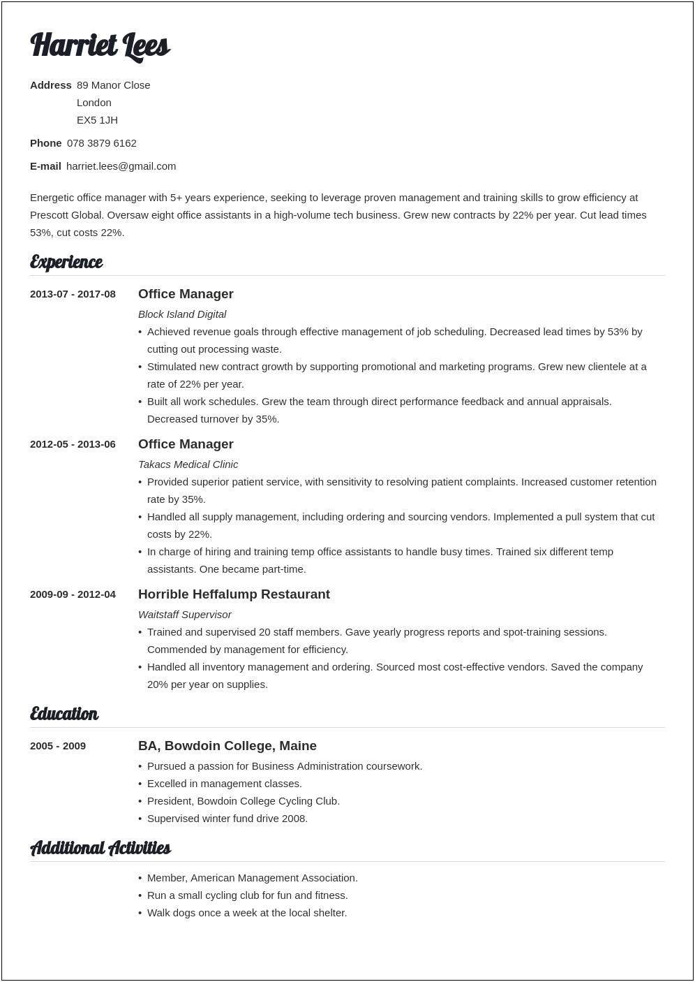 Elementary School Office Manager Resume