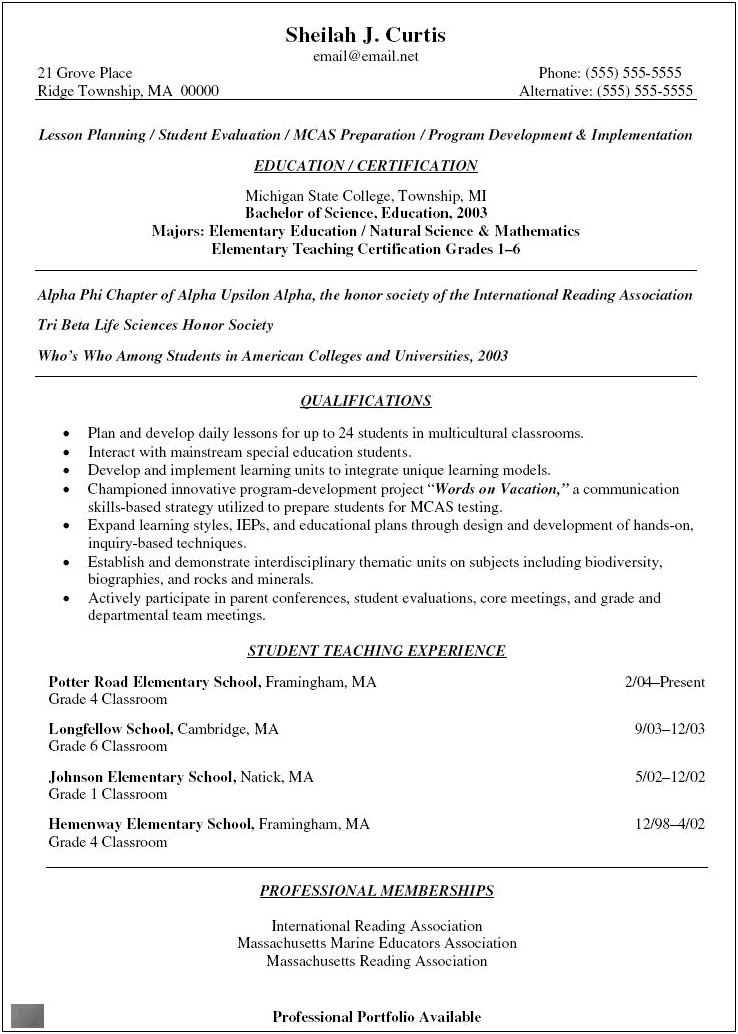 Elementary Special Education Teaching Resume Experience Descriptions
