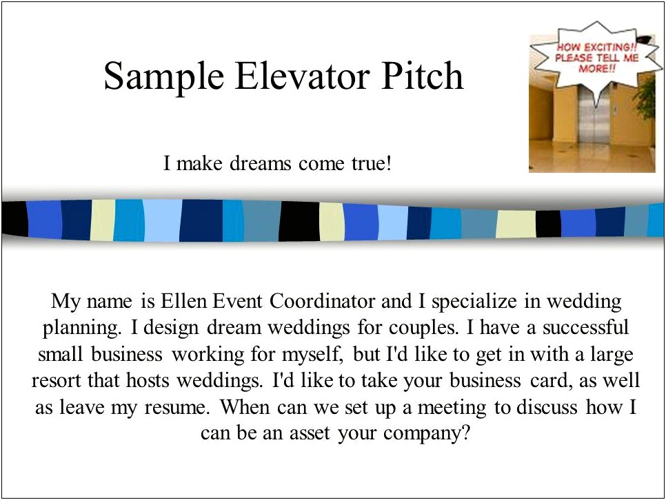 Elevator Pitch Examples For Resume