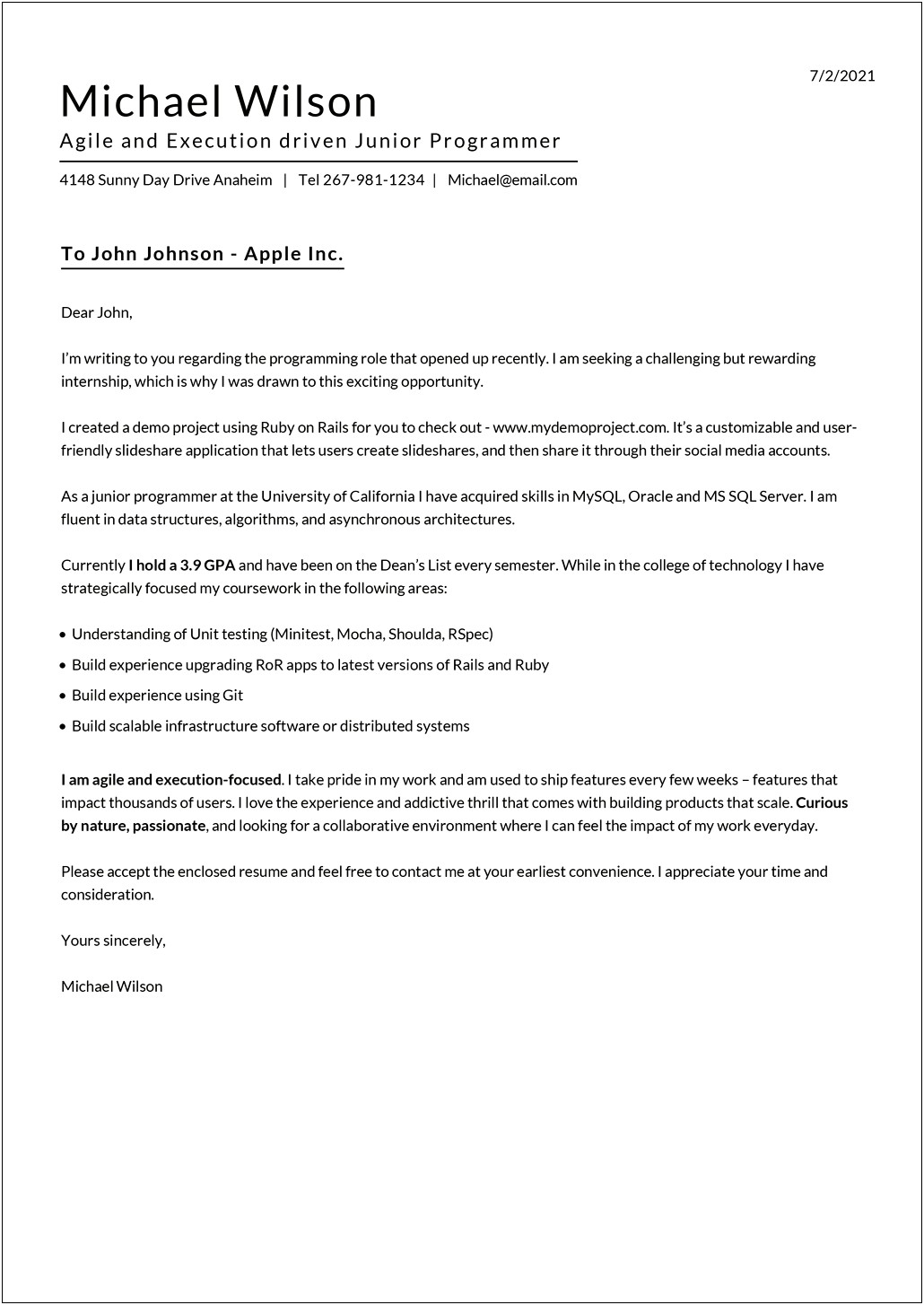 Email Cover Letter For Resume Format