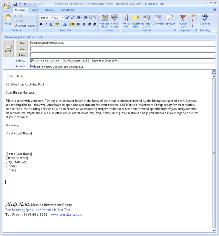 Email Cover Letter For Sending Resume Samples