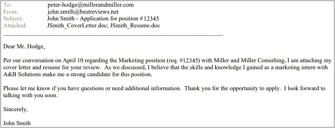 Email Cover Letter Reference Attached Resume