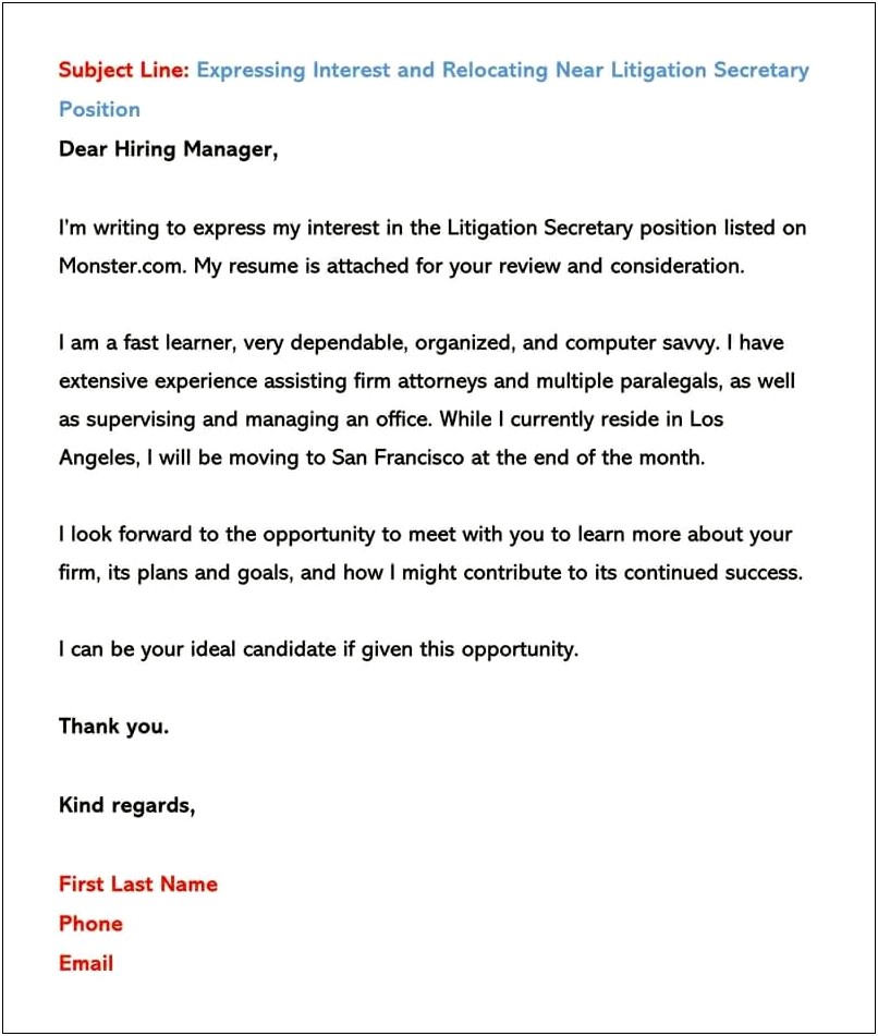 Email Including Cover Letter And Resume